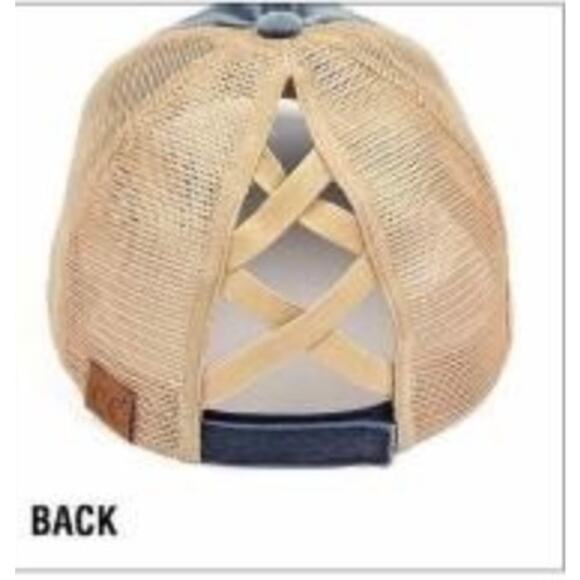 RETAIL $25 C.C. Distressed Pony Tail Criss Cross Ball Cap*Navy* - Picture 2 of 2
